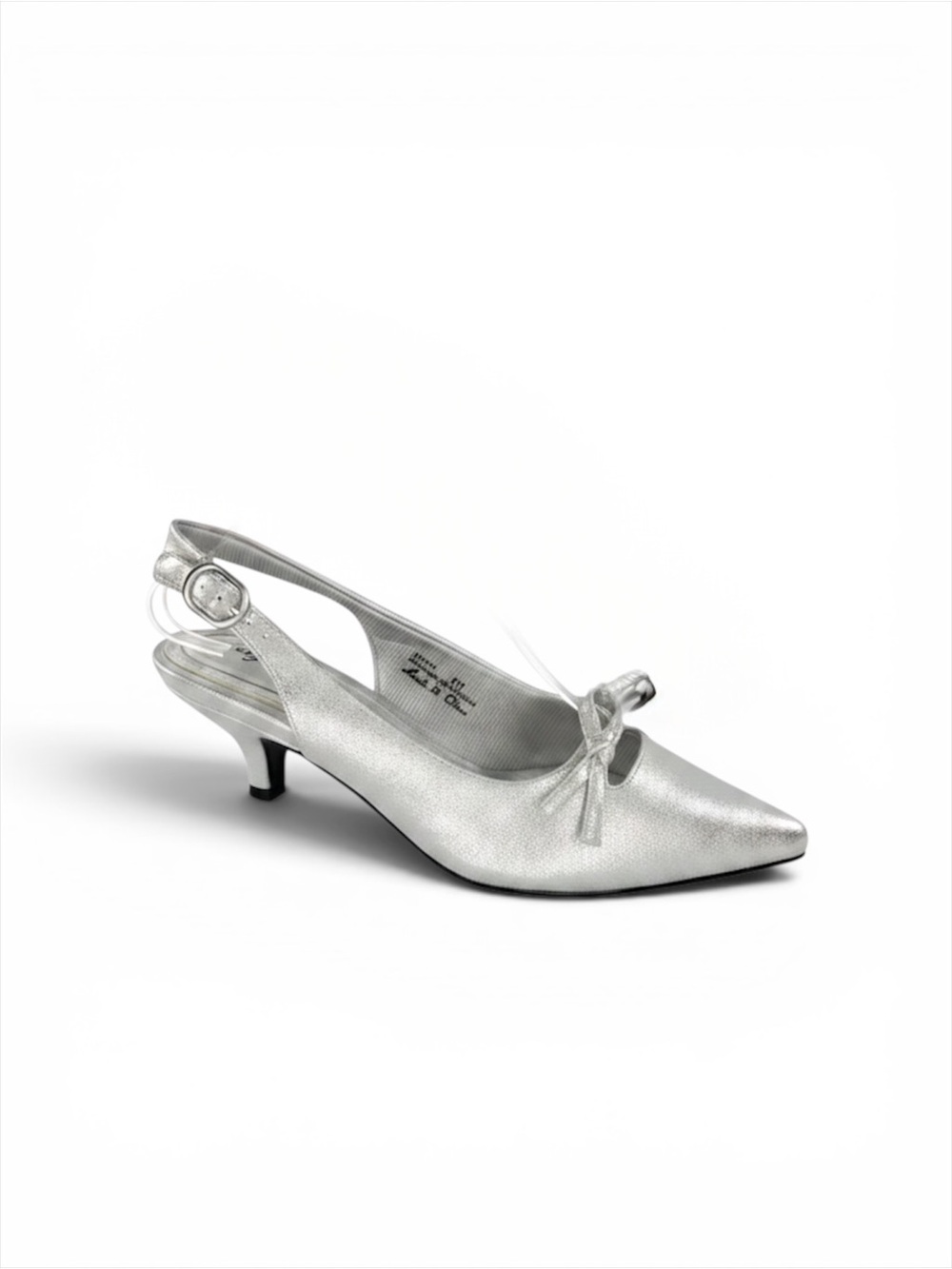 Easy Street Womens Emerin Sling Back Kitten Heel Pump. Color Silver. Siz…